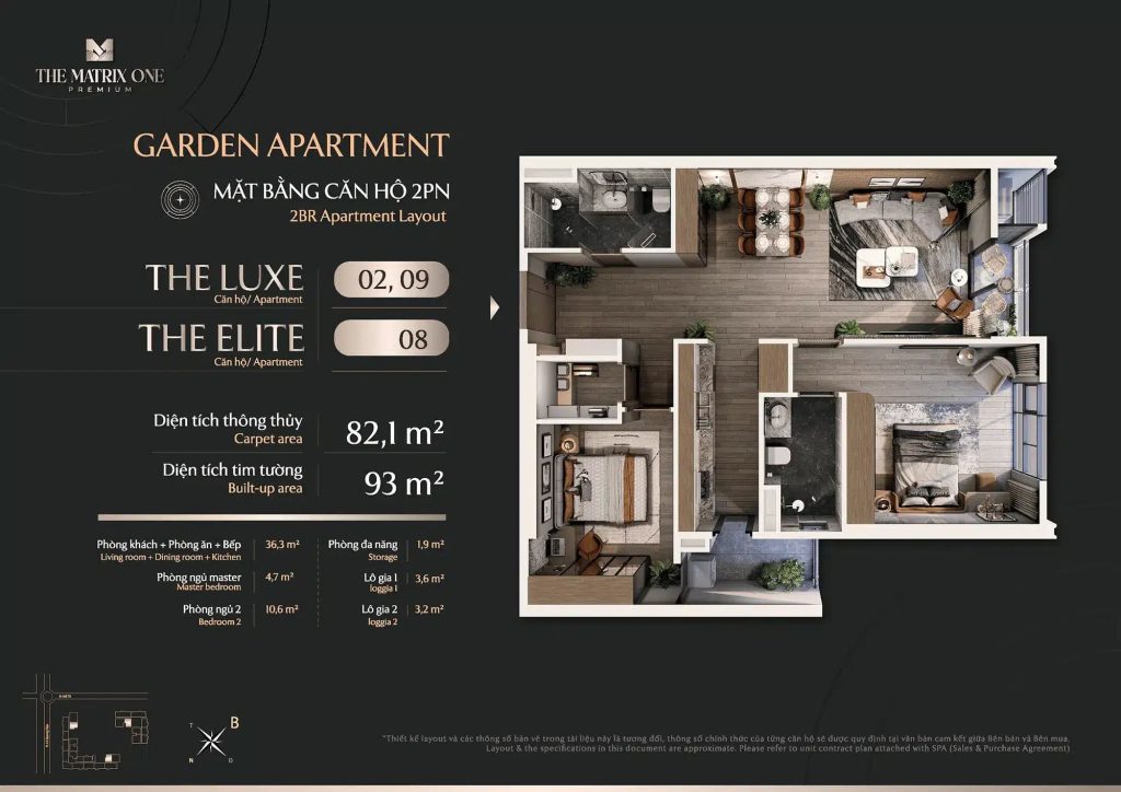 Mặt bằng The Matrix One Premium - Chủ đầu tư MIK Group 15 Layout căn 2PN -The Luxe (02, 09), The Elite (08)