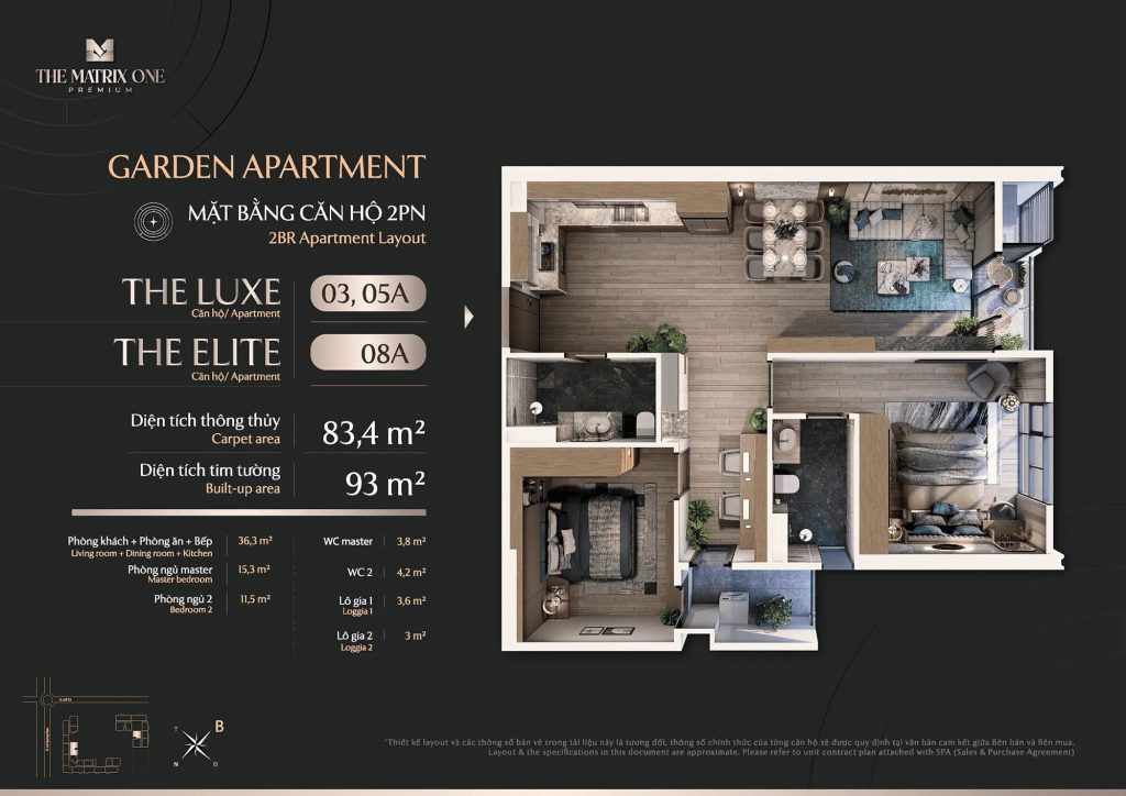 Mặt bằng The Matrix One Premium - Chủ đầu tư MIK Group 16 Layout căn 2PN - The Luxe (03, 05A), The Elite (08A)