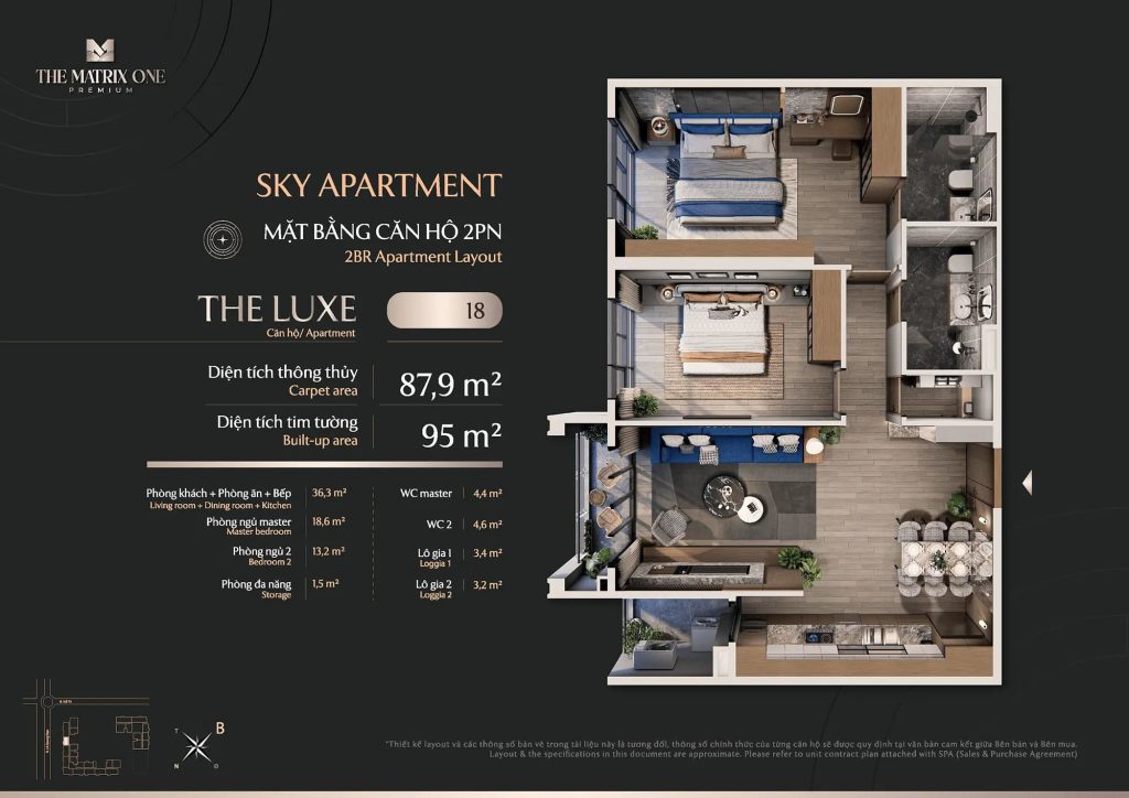 Mặt bằng The Matrix One Premium - Chủ đầu tư MIK Group 20 Layout căn 2PN - The Luxe (18)