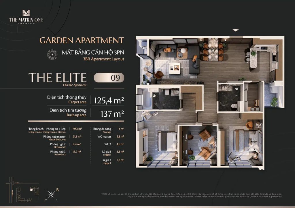 Mặt bằng The Matrix One Premium - Chủ đầu tư MIK Group 22 Layout căn 3PN - The Elite (09)
