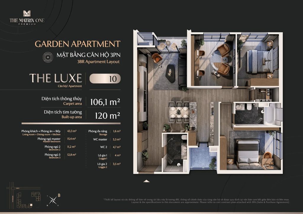 Mặt bằng The Matrix One Premium - Chủ đầu tư MIK Group 23 Layout căn 3PN - The Luxe (10)