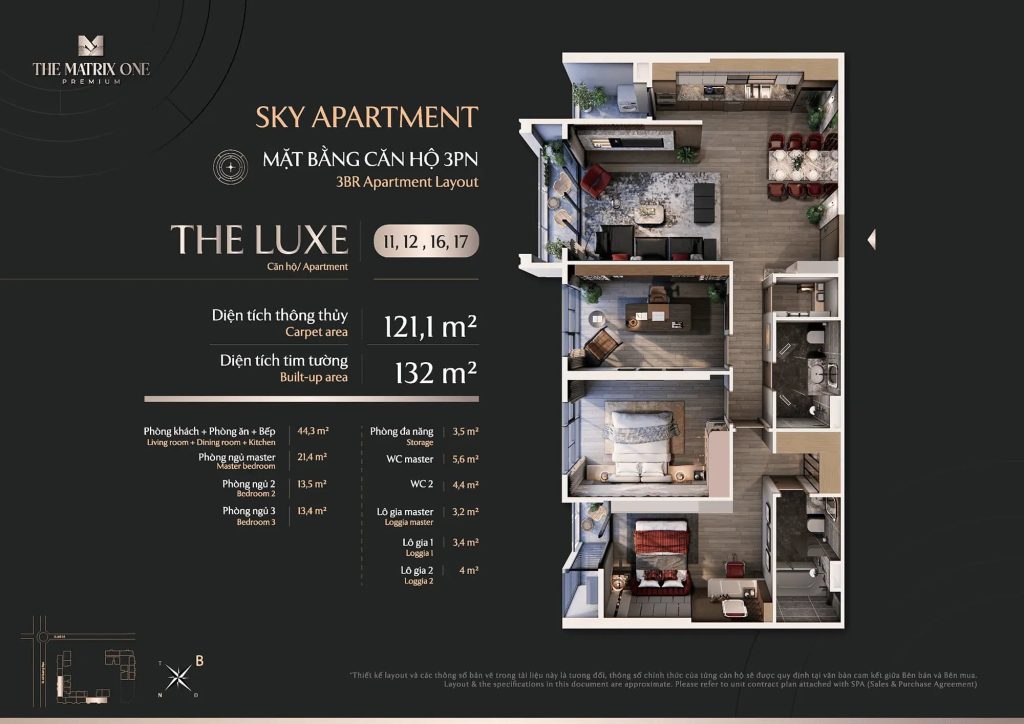 Mặt bằng The Matrix One Premium - Chủ đầu tư MIK Group 24 Layout căn 3PN - The Luxe (11, 12, 16, 17)
