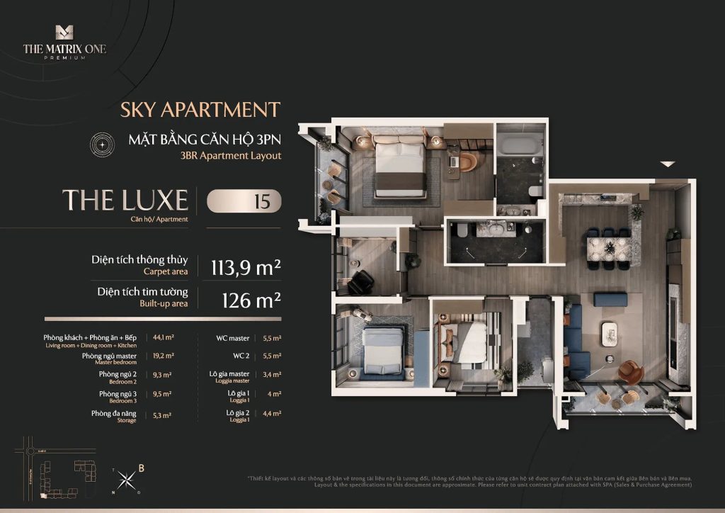 Mặt bằng The Matrix One Premium - Chủ đầu tư MIK Group 26 Layout căn 3PN - The Luxe (15)