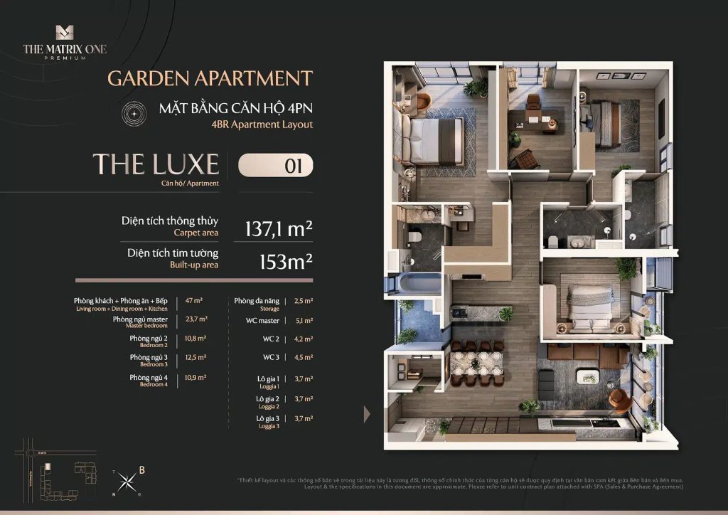Mặt bằng The Matrix One Premium - Chủ đầu tư MIK Group 28 Layout căn 4PN - The Luxe (01)