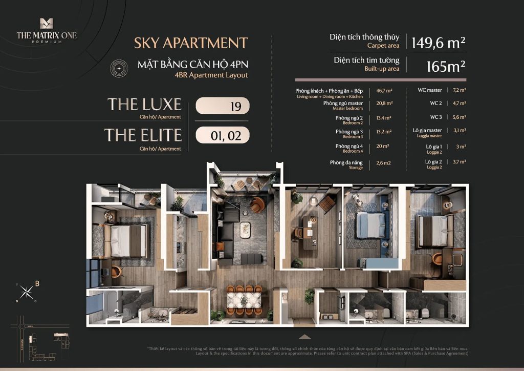 Mặt bằng The Matrix One Premium - Chủ đầu tư MIK Group 27 Layout căn 4PN - The Luxe (19), The Elite (01, 02)