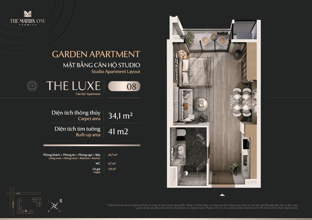 Mặt bằng The Matrix One Premium - Chủ đầu tư MIK Group 13 Layout căn Studio/1PN - The Luxe