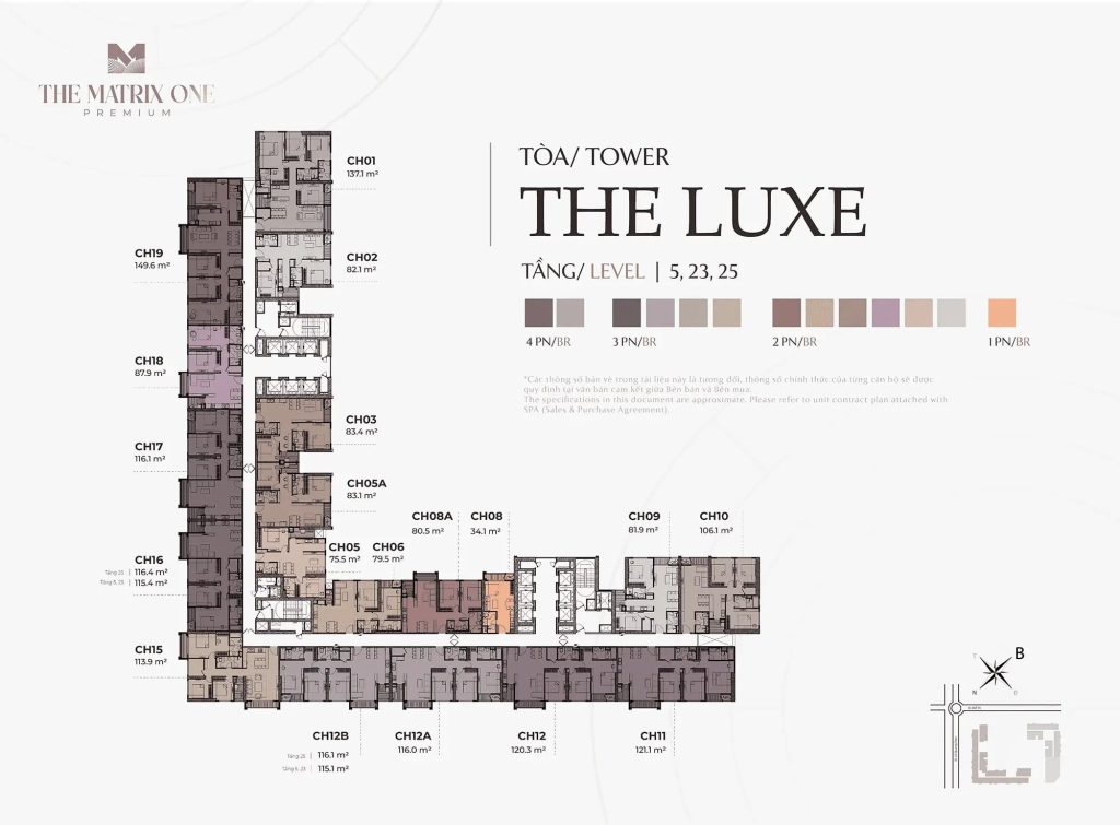 Mặt bằng The Matrix One Premium - Chủ đầu tư MIK Group 4 Mặt bằng điển hình Tầng 5, 23, 25 - Tòa The Luxe