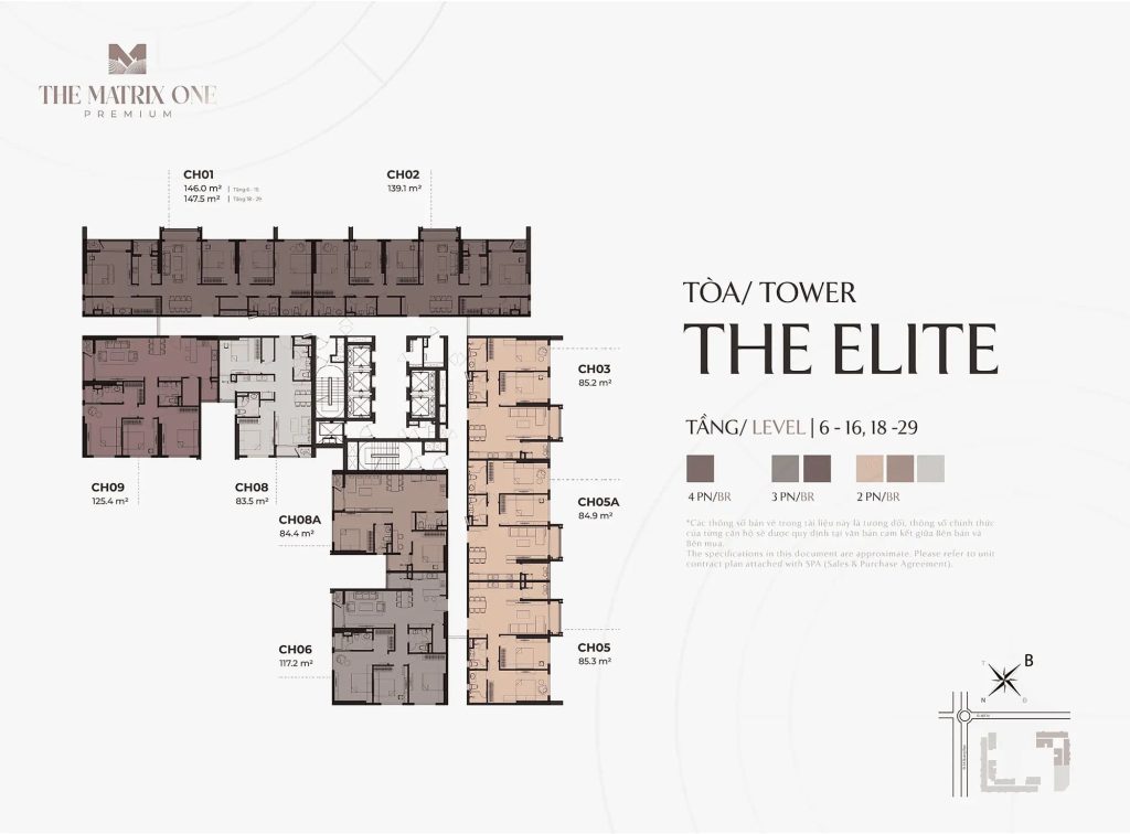 Mặt bằng The Matrix One Premium - Chủ đầu tư MIK Group 9 Mặt bằng điển hình Tầng 6 - 16, 18 - 29 - Tòa The Elite