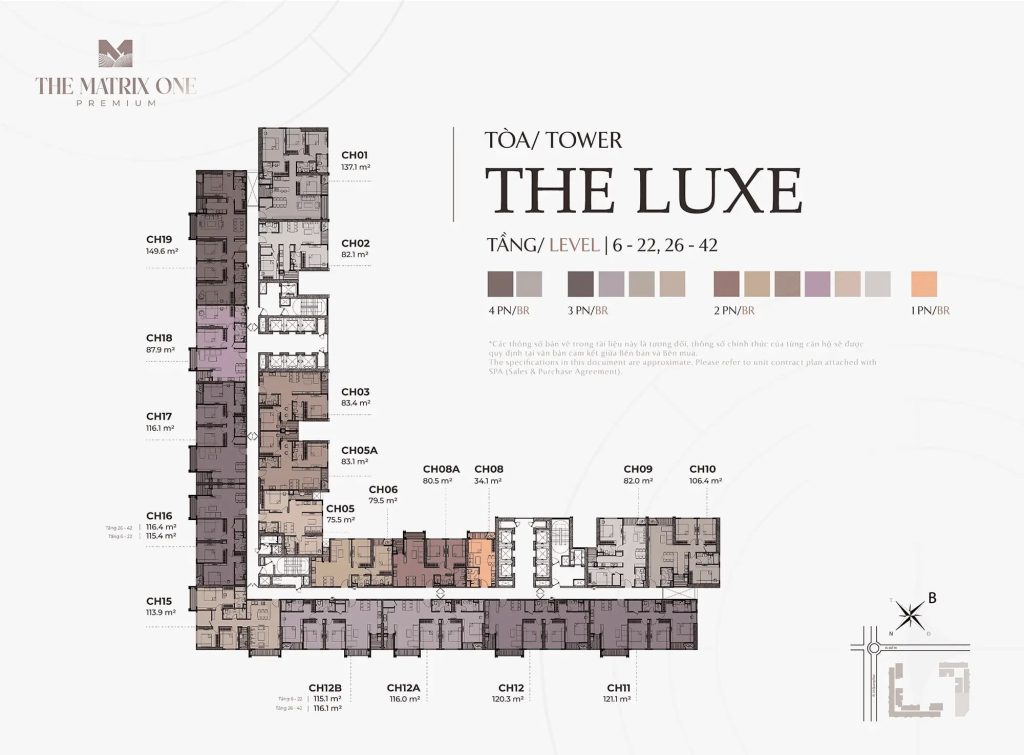 Mặt bằng The Matrix One Premium - Chủ đầu tư MIK Group 5 Mặt bằng điển hình Tầng 6-26 - Tòa The Luxe